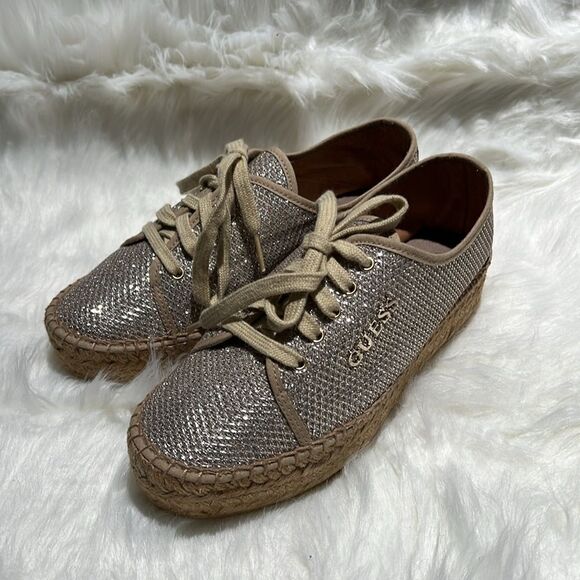 Guess gold sparkling Espadrille size 4.5/5.  B69 - Picture 8 of 14